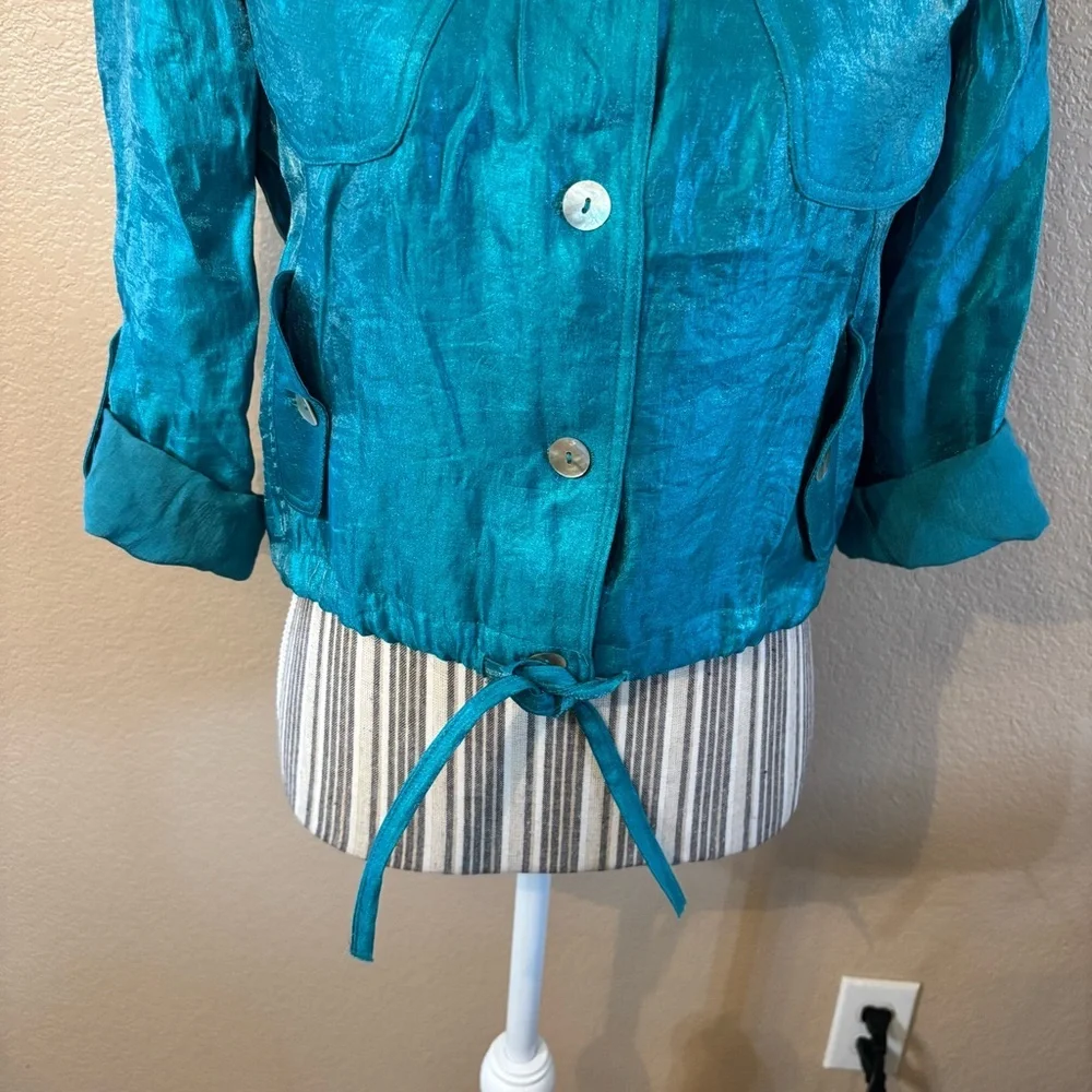 Women's Teal Utility Jacket with Mandarin Collar